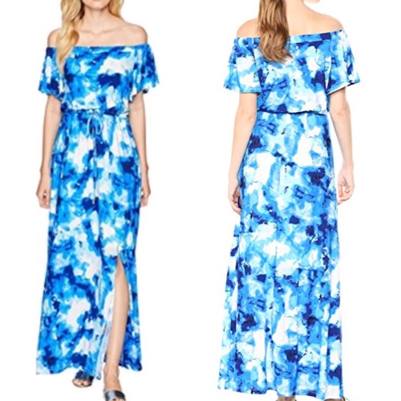 Nine West Dresses & Skirts - NWT Nine West Blue White Off Shoulder Maxi Dress Nine West Dresses & Skirts - NWT Nine West Blue White Off Shoulder Maxi Dress